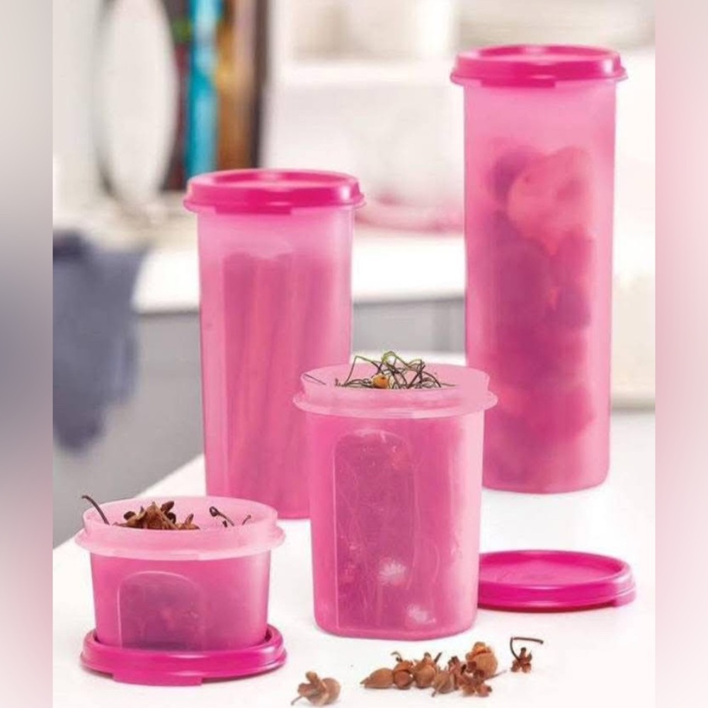 Pink Storage Container Tupperware Modular Mates Round Set of 4 - Picture 5 of 7